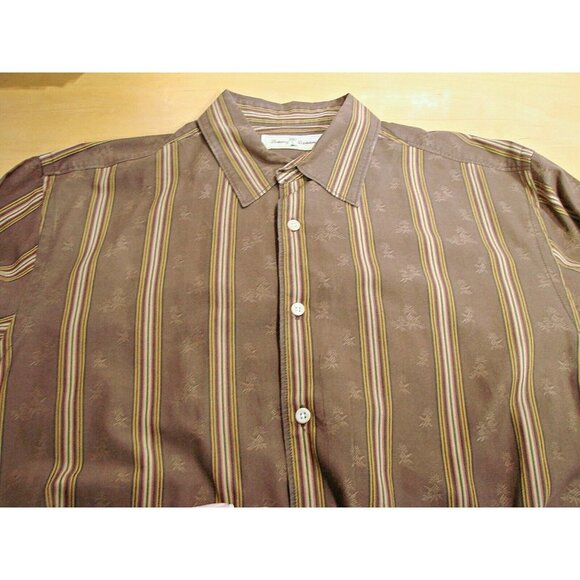 Tommy Bahama Shirt Button Up Mens Large Striped Brown Tan Pineapple Print Cotton - Picture 12 of 12